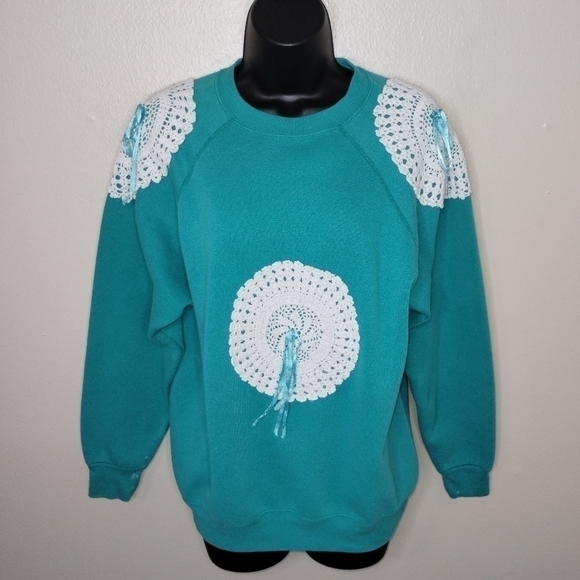 Vintage 90s Tultex Women's Medium Sweatshirt Grandmacore Crew Neck Made In USA B - Picture 1 of 11